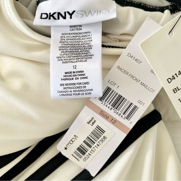 DKNY Swim White & Black Racer Front One Piece Size 12 NWT - Picture 6 of 7